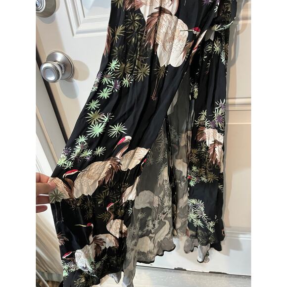 ZARA‎ Woman Women's Kimono Wrap Black Crane Hi Low Dress Blogger Favorite Medium - Picture 3 of 14